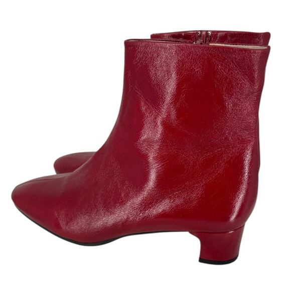 Zara Red Leather Ankle Boots Mid Heel Mid Century Modern Style Size 37 - Picture 6 of 11